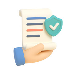 3d document with shield and checkmark icon isolated on transparent background. security or verification concept