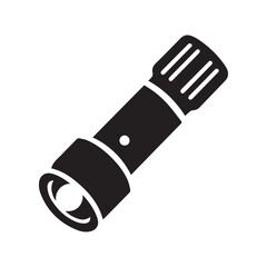 Black Flashlight Vector Icon – Minimal Torch Silhouette for Emergency, Camping, and Outdoor Equipment Design