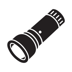 Flashlight Vector Icon – Black Torch Light Silhouette Illustration for Emergency and Outdoor Use