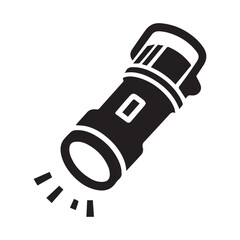 Black Flashlight Vector Icon – Minimal Torch Silhouette for Emergency, Camping, and Outdoor Equipment Design