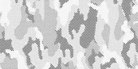 Abstract halftone seamless camouflage pattern. Repeating digital dotted hexagonal camo military texture background. Abstract modern fabric textile ornament. Vector illustration. © cnh