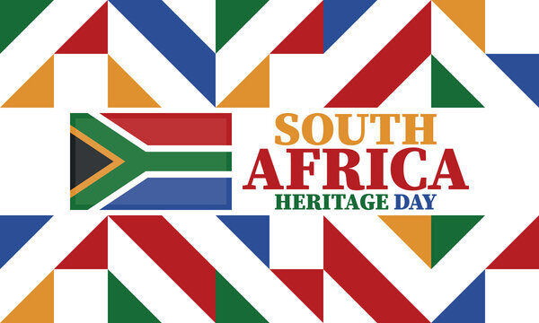 South Africa Heritage Day. Happy holiday. Celebrate culture and traditions of nation. South African flag. Poster with illustration. Pattern design. Vector
