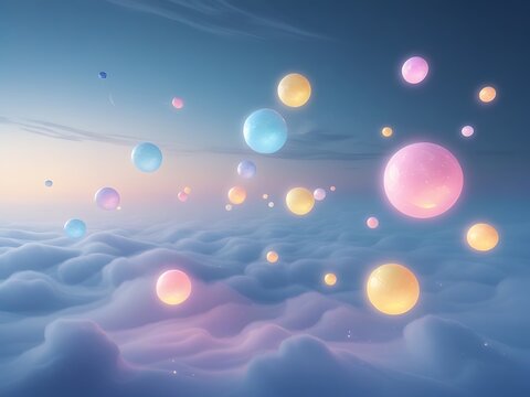 Pastel Balloons Above Cloudscape.