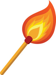 Light Beige Matchstick with a Realistic Flame Vector Illustration