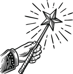 Detailed Black and White Illustration of a Human Hand Drawing