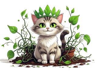 Crowned Cat in Potted Plants.