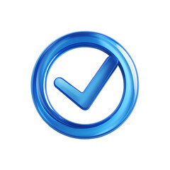 3D icon of a checkmark in a blue circle on a transparent background