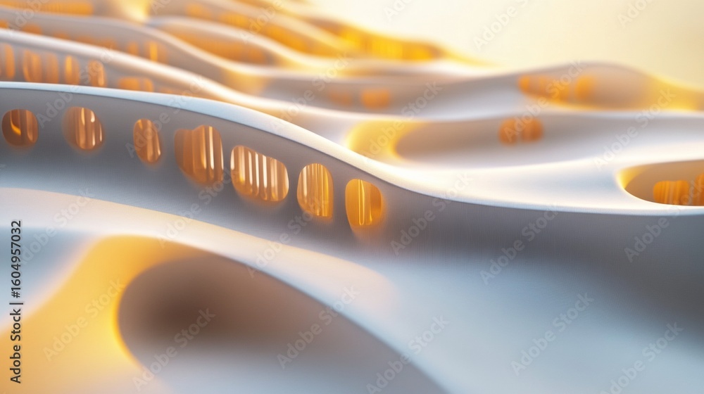 Poster futuristic architectural abstract sand dunes structure in sunset lighting with flowing wave pattern 