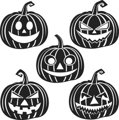 Halloween Pumpkin Faces Grid Black Silhouette Vector Design for Spooky Season