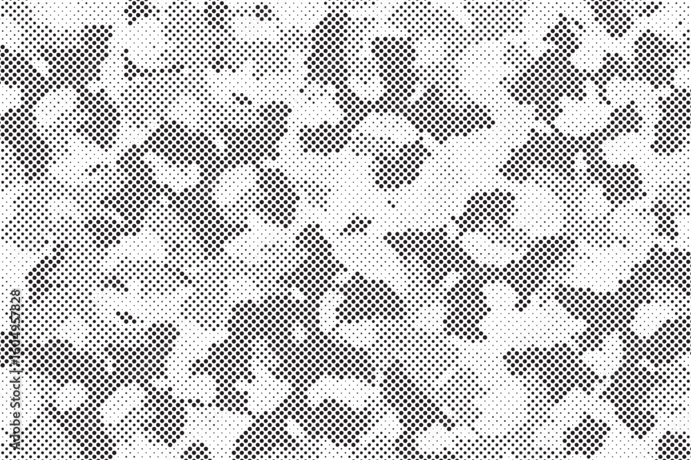 Poster abstract halftone seamless camouflage pattern. repeating digital dotted hexagonal camo military text
