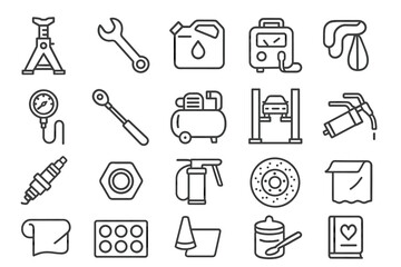 Collection of automotive maintenance tools and equipment icons