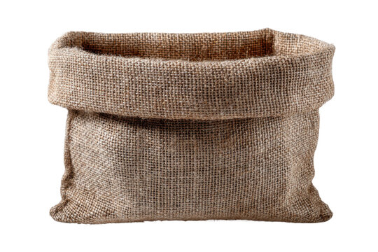 Indoor close-up of handcrafted burlap bags at artisan market. Isolated on transparent background, png.