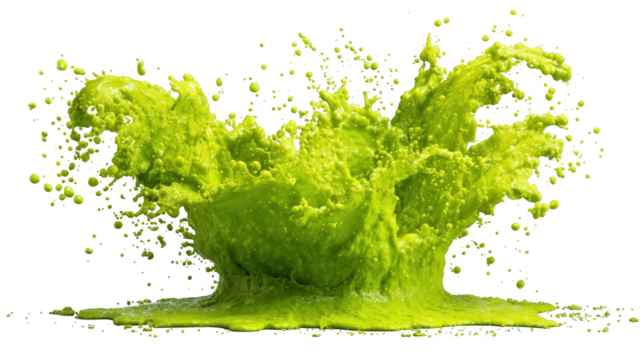 Dynamic splash of vibrant green juice on a dark background, refreshing visual spectacle