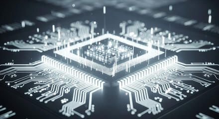 Circuit board showing central processing unit, futuristic technology
