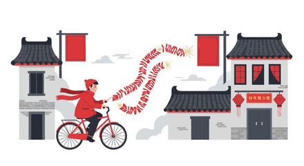Celebrate Lunar New Year Joyfully On A Bicycle With Traditional Firecrackers