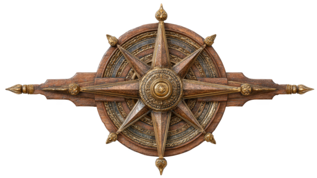 Antique compass with wooden frame and brass accents, a guide for navigation exploration