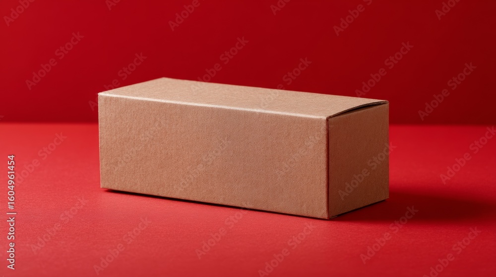 Poster plain cardboard shipping box on red background minimal packaging design template for product brandin