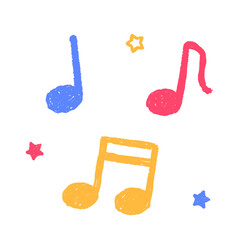 手書きクレヨン風の音符と星のかわいいカラフルなイラスト
