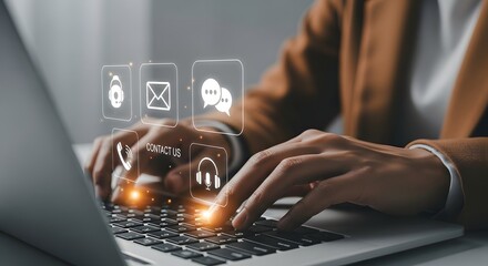 Digital security and online communication with laptop and icons