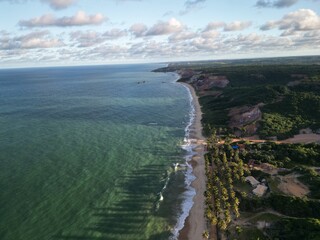 Aerial view of Coqueirinhos Beach in Jo&atilde;o Pessoa, Para&iacute;ba, Brazil &ndash; coastline, sand, blue sea, and tropical nature in South America