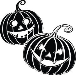 Stylized Halloween Design Two Jack O Lantern Pumpkins with Green and Red Accents