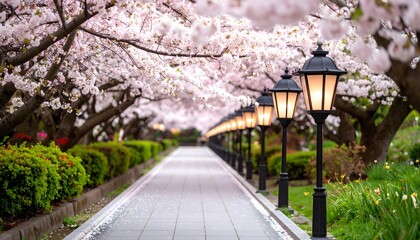 Obraz premium Floral walkway with vintage light posts.