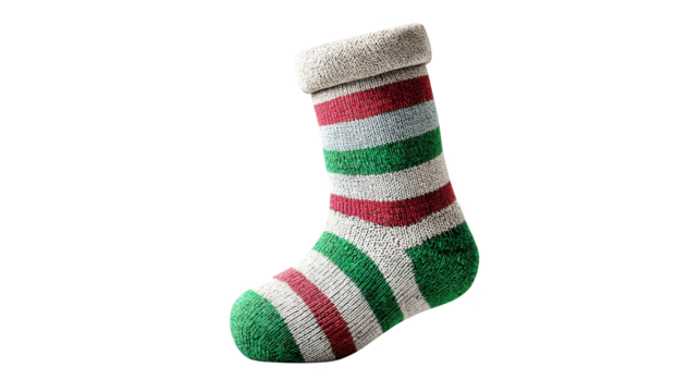 Classic christmas stocking, festive red, green, and white striped sock for holiday cheer