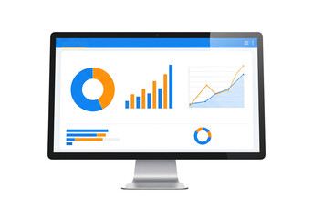 Computer monitor displaying financial analytics isolated on transparent background