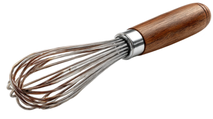 Rustic wooden whisk with metal wire and comfortable handle for culinary creations