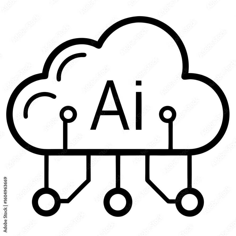 Poster stylized cloud icon with the letters ai and circuit board connections representing artificial intell
