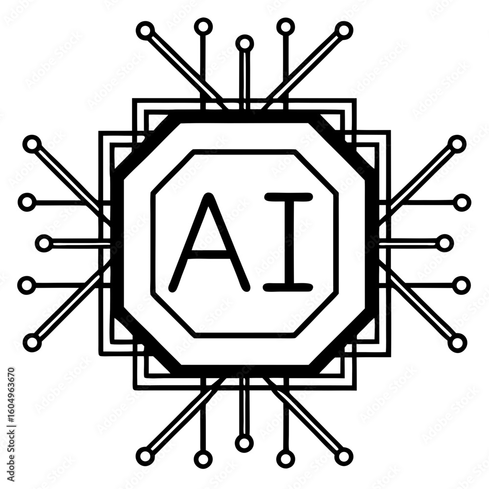 Poster abstract geometric design representing artificial intelligence with ai lettering inside a central oc
