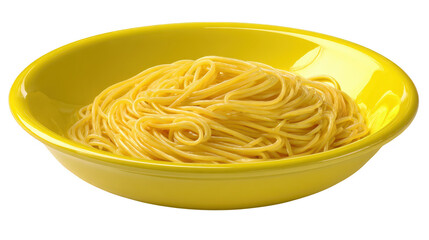 A delicious bowl of spaghetti, classic italian dish served in vibrant yellow bowl