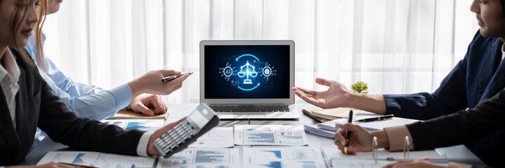 AI ethics responsibility standard law and rules on computer screen provide report of AI ethic...