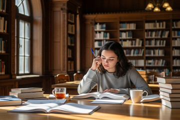Schoolgirl reading in quiet room