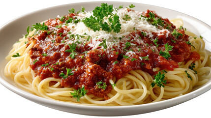 Appetizing spaghetti with tomato sauce, a classic italian culinary delight in white bowl