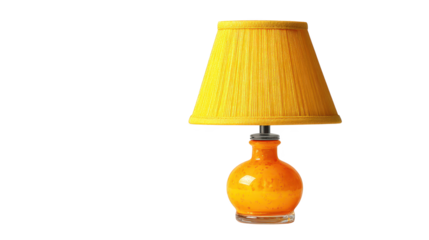 Warm yellow lamp illuminates table in cozy interior setting, lighting design inspiration
