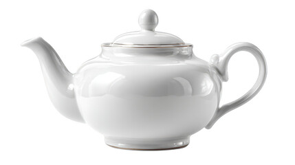 A spotless white teapot with lid, timeless symbol of warmth and comfort