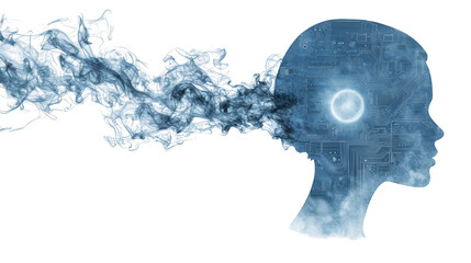 Artificial intelligence concept, human head with circuit brain design