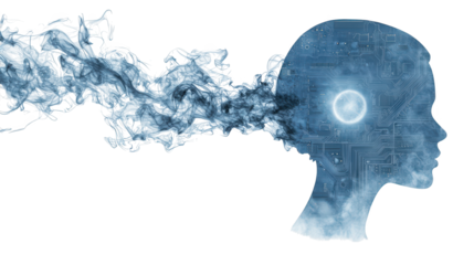 Artificial intelligence concept, human head with circuit brain design