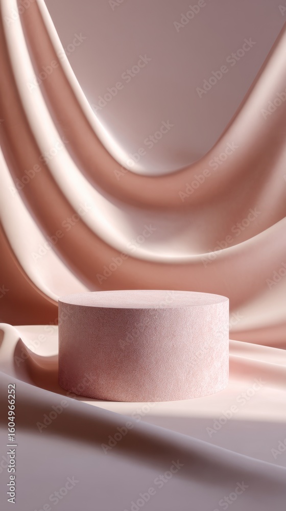 Poster elegant pink pedestal with abstract clay texture in soft monochrome setting