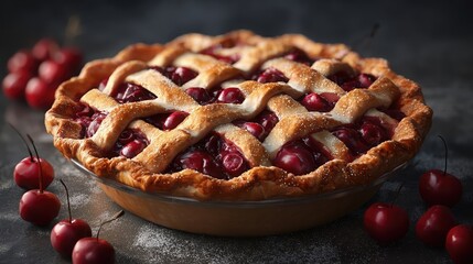 A classic, delicious cherry pie, freshly baked to perfection.