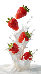 Luscious strawberries cascading through a creamy cloud, creating a delightful spectacle of fresh