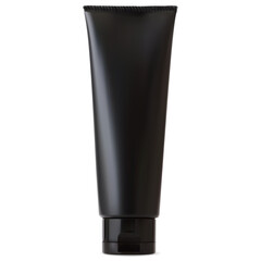 Black cosmetic cream tube blank, men care lotion package template. Luxury man hygiene product design, shave moisturizer tube. Natural spa treatment, realistic black plastic jar