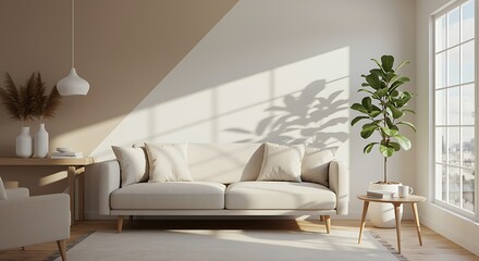 A contemporary living room interior features a comfortable sofa, modern furniture, and stylish design elements, creating a luxurious and inviting home lounge space