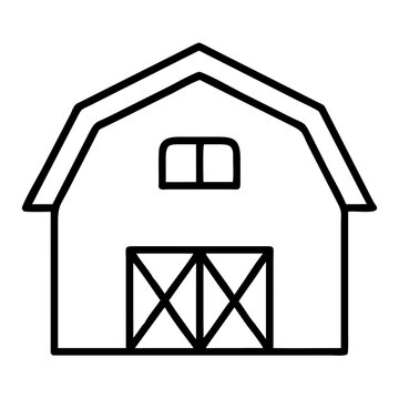 Simple barn icon in black outline on transparent background  
