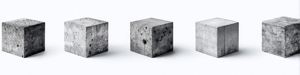 Five gray concrete cubes