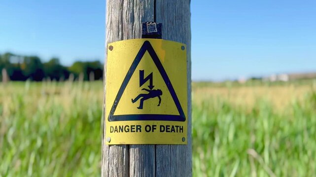 Danger of Death Warning Pole Hazard Electrocution Caution Yellow Dangerous Alert