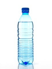 Naklejka premium Clear blue liquid in a transparent plastic bottle with a blue cap water