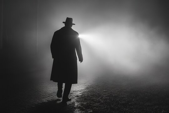 detective noir creeping through fog with flashlight - Powered by Adobe