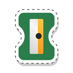  Vector icon of a manual pencil sharpener in sticker style, part of student stationery and school supplies. Flat green vector isolated cut out illustration.